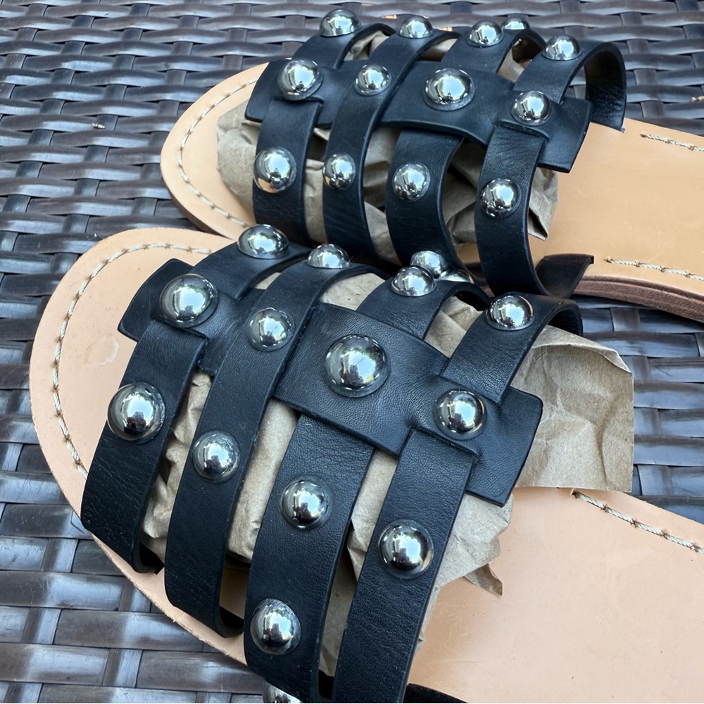 Marc Fisher Black Studded Leather Sandals